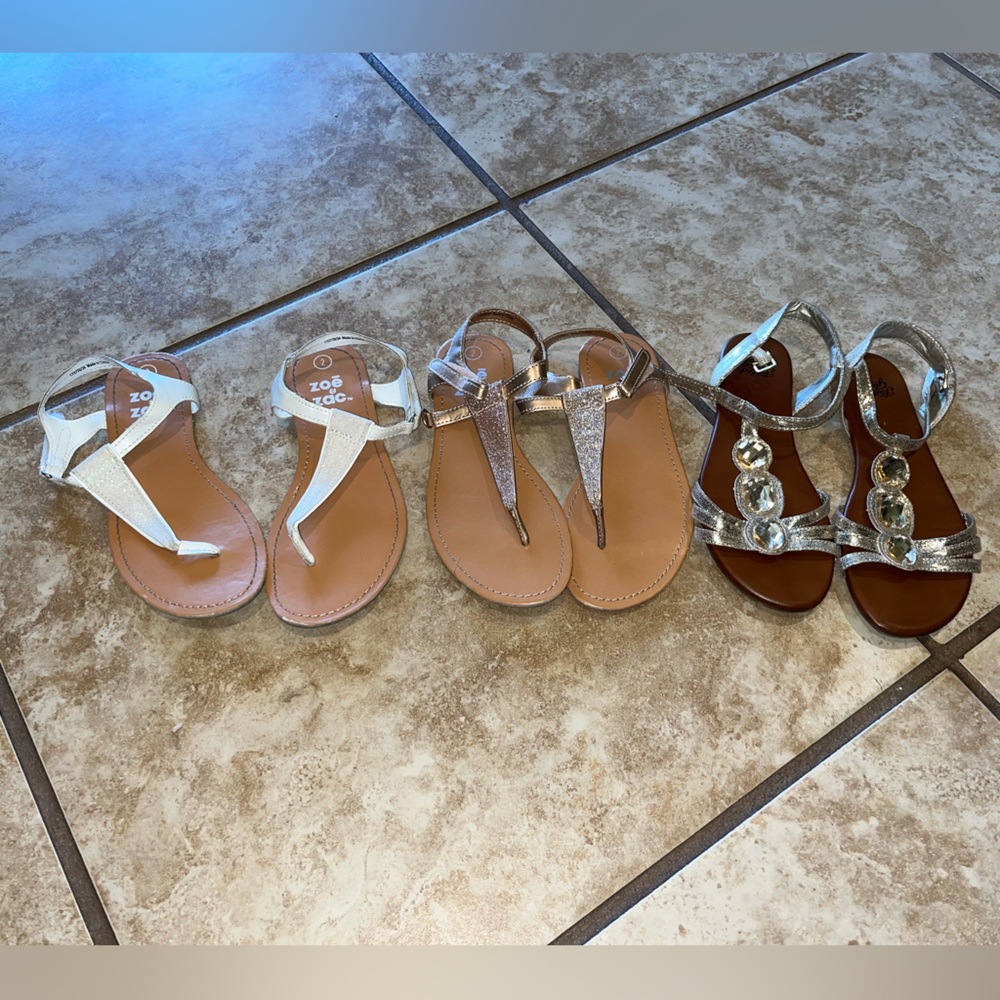 Three pairs of girls size 2 sandals